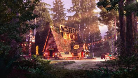 Mystery Shack Gravity Falls (by Artem Shashkin) [3840x2160] Mystery Shack, Gravity Falls, In The Woods, Gravity, The Old, Cabin, Trees, Forest, Wallpapers