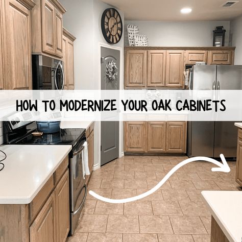 Old Oak Cabinets Kitchens, Modernize Oak Cabinets Without Painting, How To Refinish Honey Oak Cabinets, Glaze Over Honey Oak Cabinets, Restaining Oak Cabinets Lighter, How To Darken Oak Kitchen Cabinets, Kitchen Paint Ideas With Oak Cabinets, Bleaching Oak Kitchen Cabinets, Oak Kitchen Update Without Painting