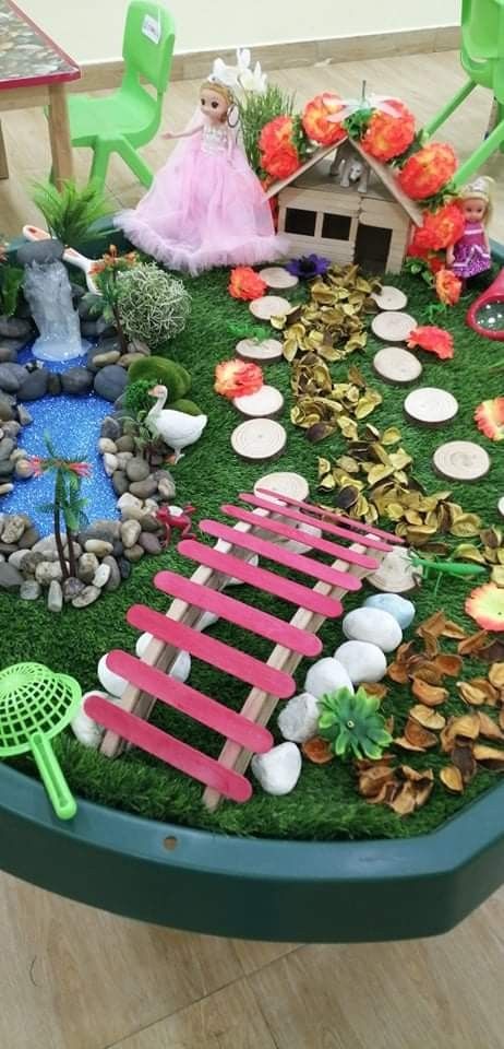 Tray Fairy Garden, Tuff Tray Fairy Garden, Garden Theme Crafts For Preschool, Fairy Garden Tuff Tray, Eyfs Fairy Garden, Fairy Tuff Tray, Fairy Small World Play, Fairy Provocation, Boy Fairy Garden Ideas