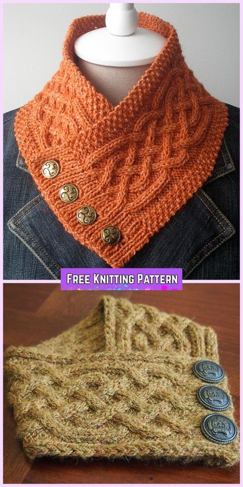 Knit Celtic Cable Neckwarmer Scarf Free Knitting Pattern Neck Patterns, Knitted Scarves, Knitting Patterns Free Scarf, Cowl Knitting Pattern, Free Scarf, Scarf Knitting Patterns, Crochet Cowl, Garter Stitch, Free Knitting Pattern