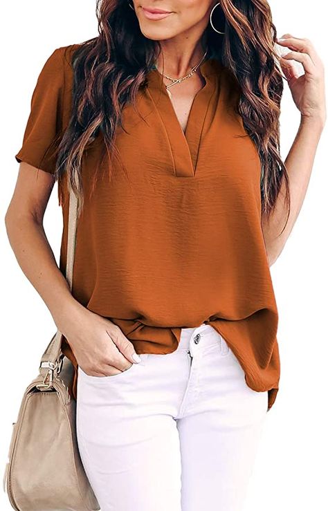 Casual Chiffon Blouse, Chiffon Tops Blouses, Loose Tunic, Casual Tunics, Short Sleeve Tops, Solid Color Shirt, Color Shirt, Plus Size Kleidung, Loose Blouse