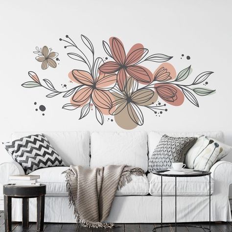 Diy Floral Wall Paint, Mural Wall Art Simple, Boho Wall Murals Painted Floral, Boho Bedroom Wall Paint, Wall Painting For Hall, Boho Wall Painting Ideas, Boho Wall Murals Painted, Wall Paint Designs For Hall, Floral Wall Painting