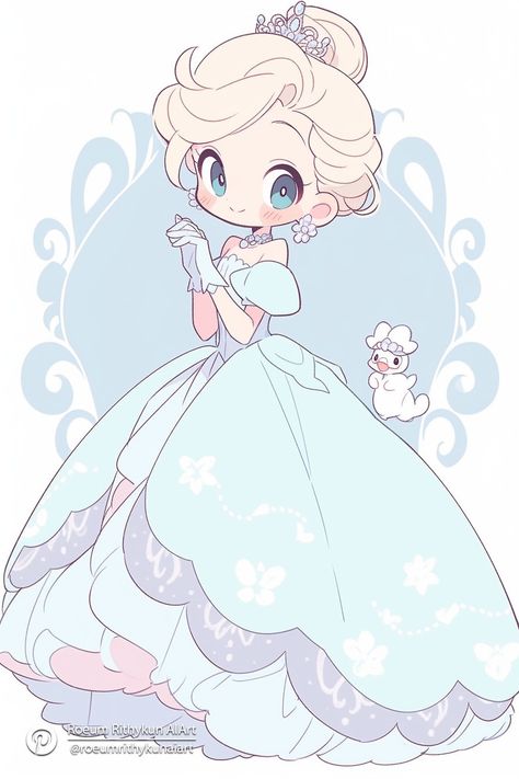 Cinderella Anime, Chibi Dress, Chibi Princess, Cinderella Drawing, Disney Anime Style, Drawing Pictures For Kids, Chibi Disney, Baby Disney Characters, Disney Princess Anime