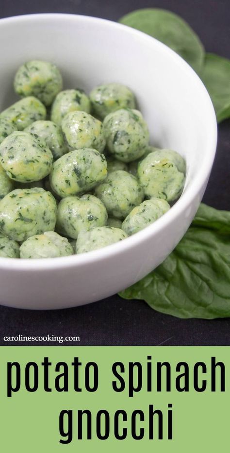 These homemade potato spinach gnocchi are deliciously comforting, light and tasty. A great way to hide greens for dinner, you'll be too busy enjoying them to notice. #gnocchi #homemadepasta #vegetarian Gnocchi Dinners, Green Gnocchi, Spinach Gnocchi, Potato Spinach, Gnocchi Recipes, Vegetarian Pasta, Homemade Pasta, Too Busy, Greens Recipe