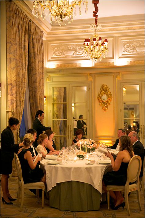 One and Only Paris Photography - Intimate wedding reception dinner at the Plaza Athenee, Paris, France Old Money Big Family Aesthetic, 1950s Old Money Aesthetic, Old Money Dinner, One Day In Paris, Plaza Athenee, Reception Dinner, Rich Girl Aesthetic, Super Rich Kids, Trust Fund