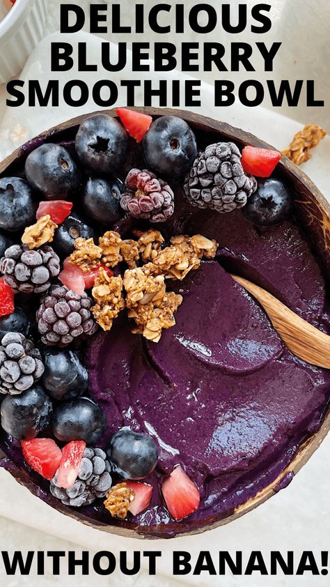 Blueberry Smoothie Bowl without Banana Smoothie Bowl No Banana, Smoothie Bowl Without Banana, Acai Berry Smoothie, Smoothie Bowls Recipe Easy, Strawberry Blueberry Smoothie, Blueberry Smoothie Bowl, Gluten Free Smoothie, Bowl Recipes Easy, Protein Smoothie Bowl