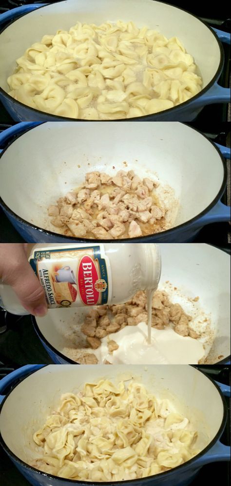 How To Make Chicken Alfredo Easy, Chicken Alfredo Stovetop, Stovetop Chicken Alfredo, Chicken Alfredo With Egg Noodles, One Pot Chicken Alfredo, Chicken Alfredo Tortellini, Alfredo Tortellini, Chicken Alfredo Recipes, Tortellini Recipes