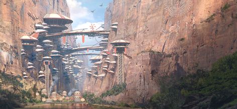 ArtStation - Canyon Civilization Vertical City Close Up, jordi van hees Canyon City, Vertical City, Sci Fi City, Star Wars Concept Art, Star Wars Rpg, Paintings And Drawings, Landscape Concept, Galaxy Painting, Fantasy City