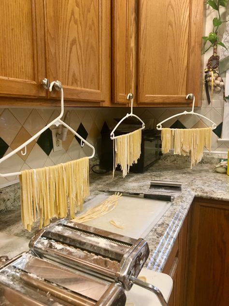 Pasta Diy Noodles, Homemade Noodle Shapes, Handmade Pasta Aesthetic, Homade Pasta Noodles, Homemade Pasta Dinner, How To Dry And Store Homemade Pasta, Diy Pasta Board, Drying Pasta Homemade, How To Store Fresh Pasta