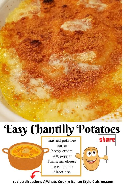 Chantilly Potatoes Recipe, Baked Mashed Potato Casserole, Chantilly Potatoes, Italian American Food, Delicious Sides, Mashed Potato Casserole, Sides Dishes, Cooking Tricks, Scrumptious Food