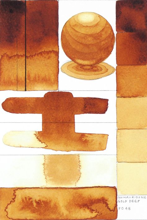 Quin Gold deep.  Qor colour chart Qor Watercolor, Naples Yellow, Watercolor Supplies, Artist Watercolor, Artistic Space, Watercolor Journal, Gold Watercolor, Earth Color, Performance Artist