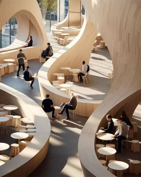 Organic Interior Architecture, Organic Library, Sustainable School Design, Organic Office, Curved Building, Module Architecture, Sustainable Schools, Loft Style Interior, Organic Interior