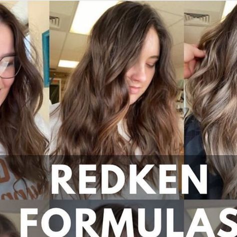 Madison Carlisle on Instagram: "6 Formula Breakdowns… Here are some of my current favorite formulas that I’m excited to take into fall using @redken Shades EQ! 1. Top left Starting level 6. • 1 oz. 5N • .5 oz. 5G • .5 oz. 7NB 2. Top middle Starting level 6 Roots: 1oz 5N .2oz 4M .3oz 6GI Melted into .5 7M .5 6GI 3. Top right Natural Root Starting level 8/9 Global Gloss: .5 8V .5 9VG .5 9NB 4. Bottom left Natural Root Level 8/9 starting Global Gloss 1oz 9NB 1oz 9V .5oz 9P 5. Bottom Middle Redken Shades, Level 8, Redken Shades Eq, Color Melting, Hair Painting, Modern Salon, Carlisle, Hair Color, Shades