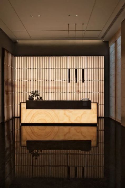 Japanese Spa, Japanese Hotel, Lobby Reception, Hotel Reception, Lobby Interior, Counter Design, Lobby Design, Reception Design, Hotel Project