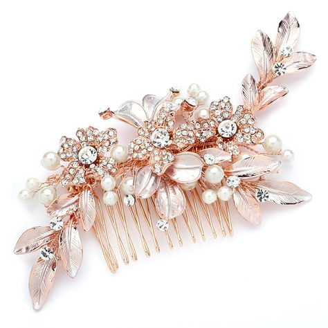 Gold Hair Piece Wedding, Gold Wedding Hair Piece, Rose Gold Hair Piece, Floral Bridal Comb, Rose Gold Hair Accessories, Gold Hair Piece, Gold Bridal Hair Comb, Hair Piece Wedding, Gold Hair Accessories