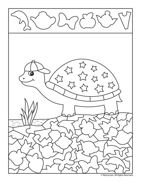 Cute Turtle Hidden Picture Printable Activity Turtle Coloring, Hidden Picture Puzzles, Turtle Coloring Pages, Hidden Images, Cute Turtle, Printable Preschool Worksheets, Shapes Worksheets, Hidden Pictures, Picture Puzzles