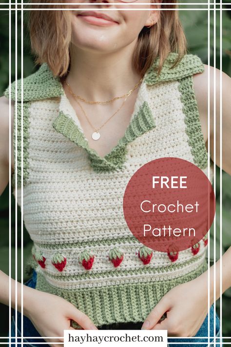 Hayhay Crochet, Crochet Vest Free Pattern, Knitting Vests, Crochet Vest Outfit, Strawberry Sweater, Crochet Sweater Vest, Vest Pattern Free, Crochet Strawberry, Crochet Vest Pattern