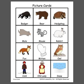 Lesson Plan: The Mitten-Story Characters and Sequence The Mitten Characters Printable Free, Sled Pictures, Christmas Activities For School, Story Retelling, Felt Story, Sequencing Pictures, Jan Brett, Transitional Kindergarten, Yoga Cards