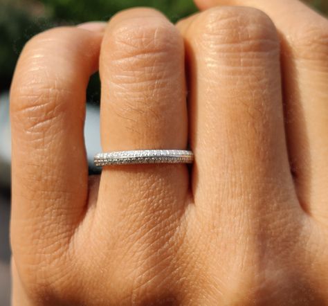 Full Eternity Knife Edge Wedding Band / 14K Gold Round Moissanite Ring / Dome 2 Row Stacking Ring / Matching Band / Anniversary Ring by GelsonStackingRings on Etsy Knife Edge Wedding Band, Mothers Ring Stackable, Music Rings, Open Cuff Ring, Ring Matching, Mother Rings, Chevron Ring, Half Eternity Band, Round Moissanite