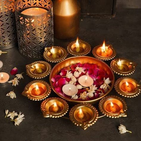 Urli Bowl, Diwali Decoration Items, Diwali Decorations At Home, Floating Flowers, Light Candles, Diwali Gifts, Pooja Rooms, Diwali Decorations, Floating Candles