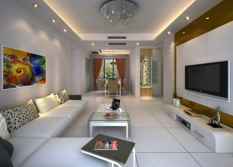 plafond suspendu avec corniche lumineuse et spots led dans le salon blanc False Ceiling Bedroom, False Ceiling Living Room, Pop False Ceiling Design, Pop Ceiling Design, Ceiling Design Living Room, Colored Ceiling, Sofa Set Designs, Simple Living Room, Living Room Ceiling