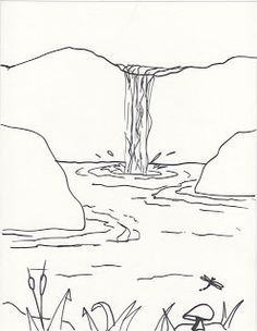 Creator's Joy: How to Draw a Waterfall / Lesson on Foreground and Background How To Draw A Waterfall Step By Step, How To Draw Waterfall, Waterfall Doodle, Water Drawing Simple, Foreground Art, Draw A Waterfall, River Drawing, Waterfall Drawing, Easy Graffiti Drawings