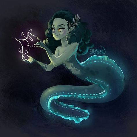 3,016 Likes, 20 Comments - Steph Lew (@stephlewart) on Instagram: “Electric Eel for mermaid mondays! You can watch the process on my twitch channel!…” Merfolk Art, Mermaid Concept, Electric Eel, Mermaid Man, Art Of Animation, Pirate Art, Mermaid Drawings, Mermaids And Mermen, Twitch Channel