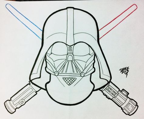 Derek Tattoo Star Wars Darth Vader                                                                                                                                                                                 Más Darth Vader Outline, Darth Vader Tattoo Design, Darth Vader Drawing, Darth Vader Tattoo, Star Wars Art Drawings, Dark Vader, Tattoo Star, Drawing Stars, Design Art Drawing