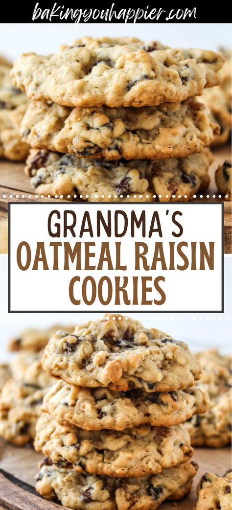 Grandma’s Oatmeal Raisin Cookies, a soft and chewy cookie packed with raisins, oatmeal, and walnuts in every delicious homemade cookie bite! Grandma's Oatmeal Raisin Cookies, Oatmeal Raisin Cookies With Honey, Costco Oatmeal Raisin Cookie Recipe, Oatmeal Raisin Cookies Easy, Banana Oatmeal Raisin Cookies, Oatmeal Drop Cookies, Oatmeal Desserts, Healthy Oatmeal Raisin Cookies, Raisin Oatmeal Cookies