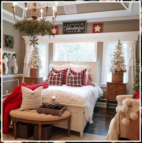 Christmas Bedroom Decor - Just In! Awesome items from leading brands to meet your supply needs. Holiday Bedroom, Christmas Bedding, Christmas Decorations Bedroom, Christmas Room Decor, Christmas Bedroom, Christmas Room, Farmhouse Christmas Decor, Farmhouse Bedroom, White Bedding