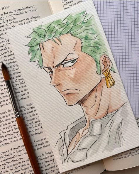 Zoro One Piece Painting, Zoro Watercolor, Zoro Sketch Art, One Piece Art Drawing, Zoro Painting, Zoro Sketch, One Piece Sketch, Zoro Drawing, Sukuna Drawing