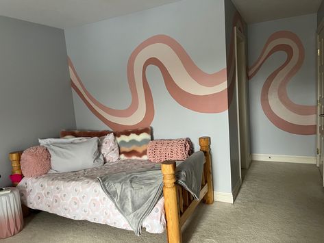 Accent Wall Accent Wall Swirls, Wall Swirls Painted, Swirl Paint Accent Wall, Cute Accent Wall Ideas Bedroom, Artistic Accent Wall, Swirl Wall Paint, Squiggle Wall, Room Recor, Girls Bedroom Mural