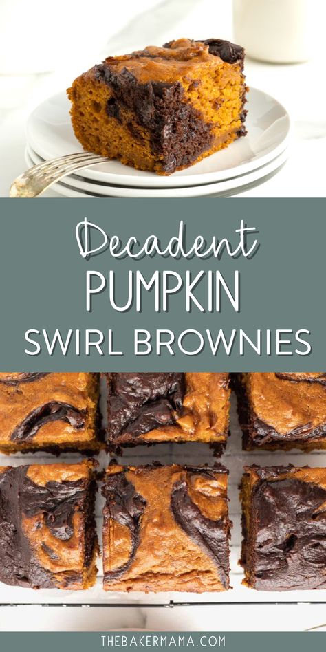 Decadent Pumpkin Swirl Brownies feature one flavor combo that I cannot get enough of is pumpkin and chocolate. Moist, mellow pumpkin, rich and complex chocolate. Oh, the cravings! And these Pumpkin Swirl Brownies are definitely crave-worthy. They’re so moist and dense with melting pockets of chocolate chips that put the deliciousness over the top. Chocolate Pumpkin Bars, Pumpkin Chocolate Brownies, Pumpkin Chocolate Desserts, Chocolate Pumpkin Brownies, Pumpkin Brownies 2 Ingredient, Pumpkin Bread Chocolate, Chocolate Pumpkin Desserts, Crowd Food, Dessert Favorites