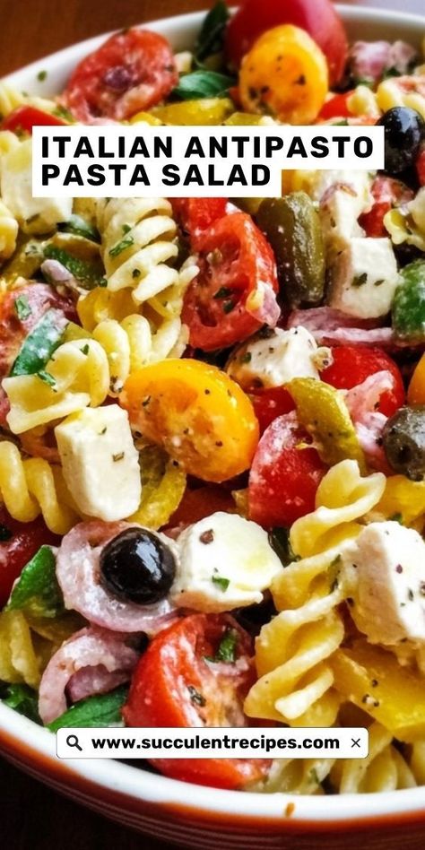 Make this Italian Antipasto Pasta Salad for a Crowd-Pleasing Dish that’s full of vibrant flavors! With a mix of cured meats, cheese, and pasta, it’s a satisfying option for gatherings or meal prep. Antipasto Salad Pasta, The Best Pasta Salad Recipes, Antipasta Salads Easy, Anti Pasta Salad Recipes, Antipasta Salads, Pasta Salad For A Crowd, Italian Antipasto Platter, Italian Antipasto Salad, Green Olive Salad