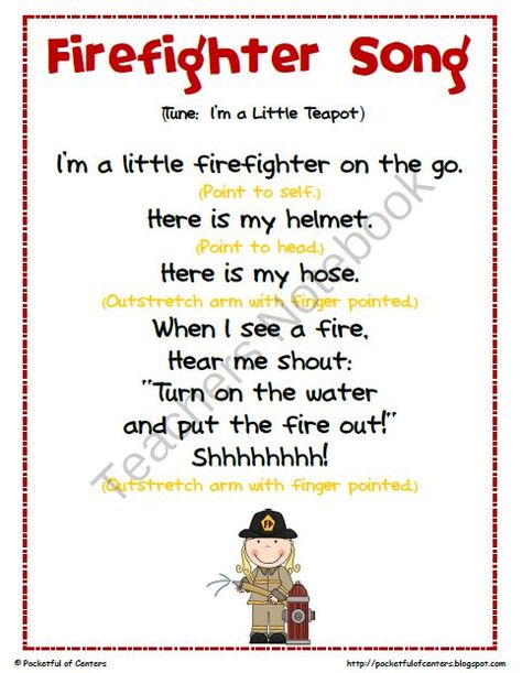 Fireman Poems Daycare Songs, Fire Safety Theme, Safety Activities, Fire Safety Activities, Literacy Work Stations, Fire Safety Preschool, Fire Safety Week, Fire Prevention Week, Circle Time Songs