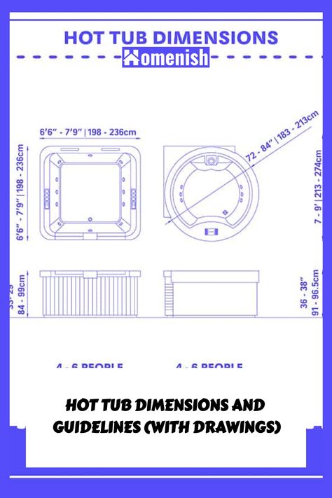 Hot Tub Dimensions and Guidelines (with Drawings) Hot Tub Plumbing Diagram, Plumbing Diagram, Large Hot Tub, Tub Sizes, Inflatable Hot Tubs, Covered Pergola, Summer Grilling, In The Corner, Smart Solutions