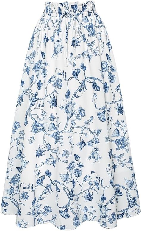 Amazon.com: Long Flowy Skirts for Women Victorian Floral Print Flowy Skirt with Pockets Blue XL : Clothing, Shoes & Jewelry Long Skirt With Pockets, Floral Long Skirt, Long Flowy Skirt, Long Floral Skirt, Bustle Skirt, Cottagecore Outfits, Skirt With Pockets, Skirts For Women, Maxi Skirts