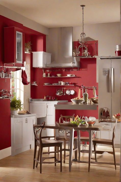 kitchen color ideas,painting services,interior paint ideas,bathroom paint colors,home improvement services Red Wall Kitchen Ideas, Red Kitchen Walls Paint, Burgundy Kitchen Walls, White Dove Cabinets, Kitchen Wall Paint, Taj Mahal Quartzite Countertops, Red Kitchen Walls, Red Accent Wall, Paint Guide