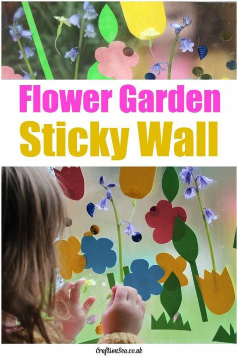 flower garden sticky wall Wall Gardening, Spring Time Activities, Fun Garden Art, Toddler Garden, Sticky Wall, Spring Toddler, Diy Spring Crafts, Activity For Toddlers, Lesson Plans For Toddlers