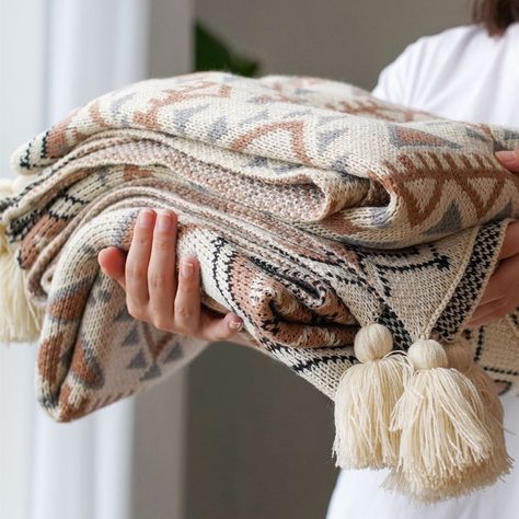 Wrap yourself in bohemian bliss with our geometric acrylic knitted shawl blanket! ✨ This cozy and stylish piece features a stunning blend of colors and patterns, adding a touch of bohemian flair to any space. Perfect for lounging, picnics, or as a cozy throw, this blanket is both functional and fashionable. Shop now and elevate your style! #BohemianStyle #GeometricPatterns #KnittedBlanket #Shawl #CozyHome #HomeDecor #ThrowBlanket #WinterFashion #GiftIdeas #SustainableLiving Tan Throw Blanket, Bohemian Room Decor, Boho Throw Blanket, Bohemian Blanket, Blanket Sofa, Boho Throws, Bohemian Tapestry, Striped Blankets, Knit Throw Blanket