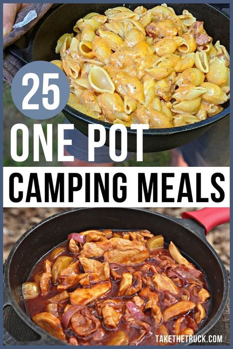 One Pot Campfire Meals, Soups For Camping, Solo Camping Meals, Dinner Camping Ideas, Camp Stove Meals, Camping Meals For Two, Pre Made Camping Meals, Premade Camping Meals, Camping Stew