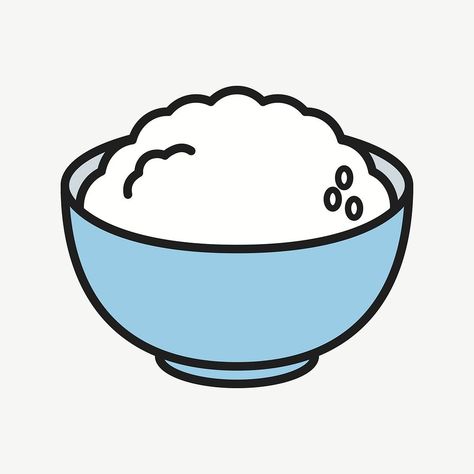 Rice Bowl Illustration, Rice Cartoon, Rice Drawing, Rice Illustration, Rice Image, Bowl Illustration, Food Font, Fruit Coloring, Bowl Of Rice