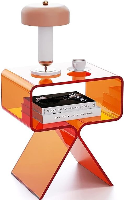 Amazon.com: solaround Acrylic Nightstand Side Table Modern Design Clear Home Decor Display End Table for Living Room (Orange) : Home & Kitchen Acrylic End Table Living Room, Acrylic Side Table Overstock, Acrylic And Gold End Table, Acrylic Nightstand, Plexiglass Side Table, Amber Acrylic Side Table, Modern Side Table Design, Living Room Orange, Modern Nightstand