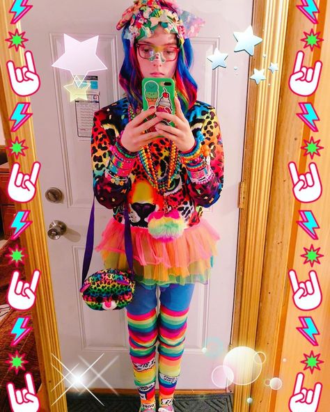 ✨🌈🦄Christine🦄🌈✨ on Instagram: “Look at my amazing rainbow outfit!! I wish I had somewhere to go, because I’d love to show it off in public. Unfortunately, I can’t, since…” Rainbow Scene Outfit, Rainbowcore Outfit, Rainbow Outfit Aesthetic, Decora Girl, Decora Fashion, Y2k Rainbow, Rainbow Style, I'm Crazy, Rainbow Outfit