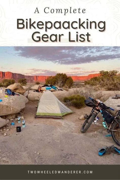 Find all the bikepacking camping gear you need to head out on overnight adventures with this complete bikepacking gear list. Bikepacking Setup, Bikepacking Gear, Bike Fit, Bicycle Camping, Mt Bike, Bikepacking Bags, Bike Packing, Bicycle Touring, Bike Travel