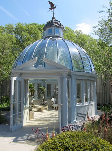 Chelsea Flower Show 2014 - The Khora Dome with Greens Weathervane's Heron www.greensvanes.co.uk Glass Garden Room, Art Deco Style Interior, Rhs Chelsea Flower Show, Sunroom Designs, Laundry Room Ideas, Garden Gazebo, Shed Homes, Chelsea Flower, Chelsea Flower Show