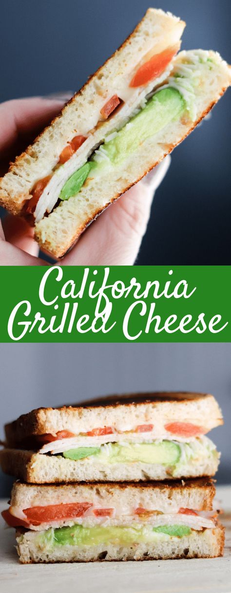 California Grilled Cheese is full of turkey breast, tomatoes, creamy avocado and melted gooey cheese! This grilled cheese is perfect for lunch or dinner! Turkey Grilled Cheese, Greece Recipes, Sandwich Meals, Turkey Grilled, Turkey Avocado, Cheese Turkey, Wraps Ideas, Tomato Avocado, Best Grilled Cheese