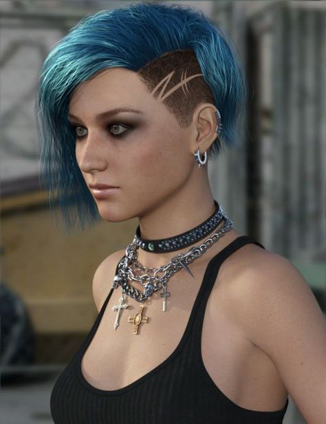 Punk Girl Hair, Side Shave Design, Cyberpunk Hairstyles, Cyberpunk Hair, Shaved Bob, Short Punk Hair, Gem Hair, Half Shaved Hair, Shaved Hair Designs