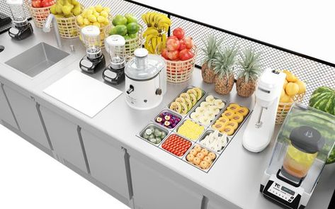 Smoothie Store, Juice Bar Interior, Fresh Juice Bar, Nutrition Design, Juice Cafe, Juice Bar Design, Fruit And Veg Shop, Juice Store, Home Bar Essentials