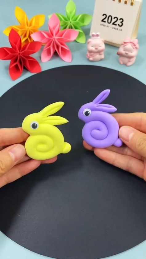 Rabbit Crafts For Kids, Clay Crafts Easy, Clay Rabbit, Clay Art For Kids, Clay Projects For Kids, Story Music, Space Music, Rabbit Crafts, Clay Crafts For Kids